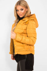 Mustard Faux Fur Trim Hood Padded Coat - Jessabelle-Coats
