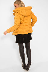 Mustard Faux Fur Trim Hood Padded Coat - Jessabelle-Coats