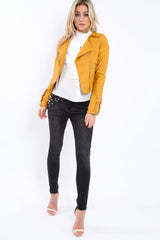 Mustard Faux Leather Biker Jacket - Colleen-Jackets