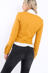 Mustard Faux Leather Biker Jacket - Colleen-Jackets