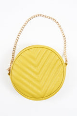 Mustard Faux Leather Quilted Circle Bag - Chesca-Bags