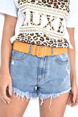 Mustard Faux Suede Gold Buckle Wide Belt - Tammie-Belts