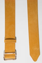 Mustard Faux Suede Gold Buckle Wide Belt - Tammie-Belts