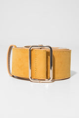 Mustard Faux Suede Gold Buckle Wide Belt - Tammie-Belts