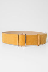 Mustard Faux Suede Gold Buckle Wide Belt - Tammie-Belts