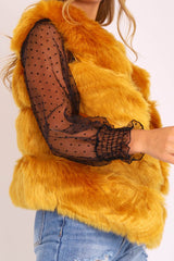 Mustard Faux leather and Fur Gilet - Felicia-Faux Fur