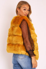 Mustard Faux leather and Fur Gilet - Felicia-Faux Fur