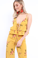 Mustard Floral Bralet and Cropped Pants Co-ord - Faria-Co-ords
