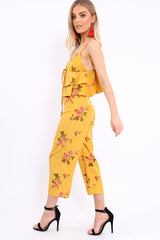 Mustard Floral Bralet and Cropped Pants Co-ord - Faria-Co-ords