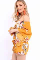 Mustard Floral Crop Top and Shorts Co-ord - Teigan-Co-ords