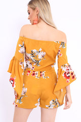 Mustard Floral Crop Top and Shorts Co-ord - Teigan-Co-ords