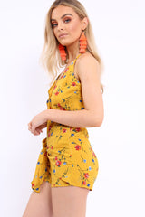 Mustard Floral Tie Front Cami Playsuit - Franky-Playsuits