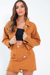Mustard Frayed Hem Crop Denim Jacket - Ryia-Jackets