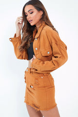 Mustard Frayed Hem Crop Denim Jacket - Ryia-Jackets