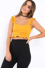 Mustard Frill Crop Top - Reta-Crop Tops