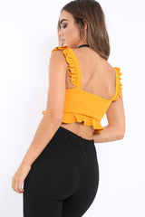 Mustard Frill Crop Top - Reta-Crop Tops