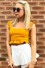 Mustard Frill Crop Top - Reta-Crop Tops