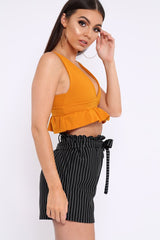 Mustard Frill Hem Crop Top - Keya-Crop Tops