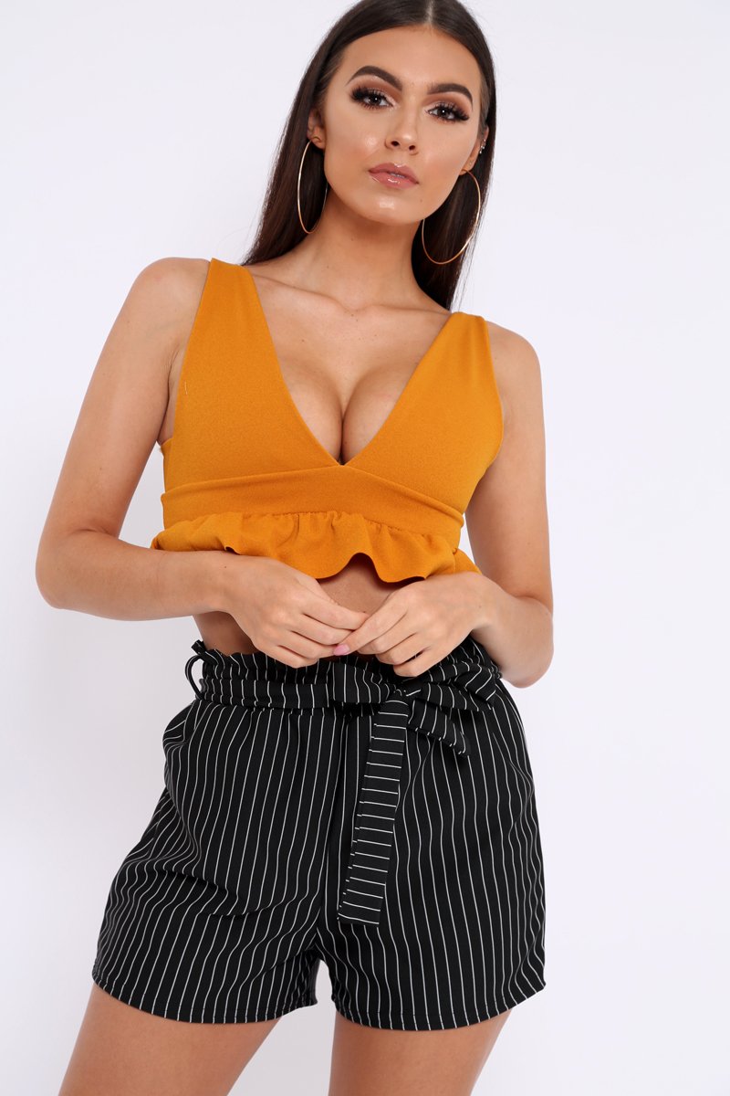 Mustard Frill Hem Crop Top - Keya-Crop Tops