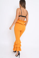 Mustard Frill Hem Triple Tiered Frill Hem Trousers - Karla-Trousers