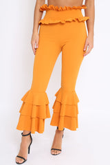 Mustard Frill Hem Triple Tiered Frill Hem Trousers - Karla-Trousers