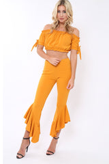 Mustard Frill Hem Trousers - Ashlie-Trousers
