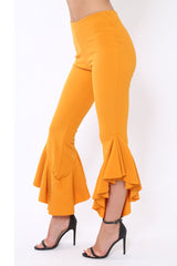 Mustard Frill Hem Trousers - Ashlie-Trousers