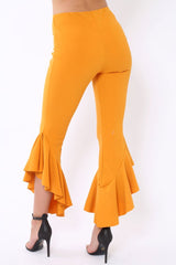 Mustard Frill Hem Trousers - Ashlie-Trousers