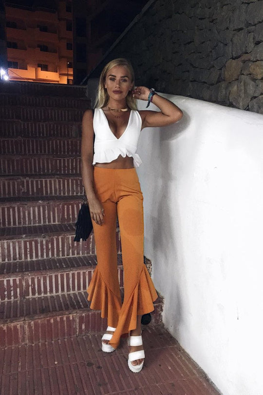 Mustard Frill Hem Trousers - Ashlie