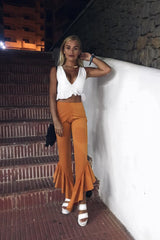 Mustard Frill Hem Trousers - Ashlie-Trousers