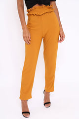 Mustard Frill Hem Wide Legged Trousers - Megan-Trousers
