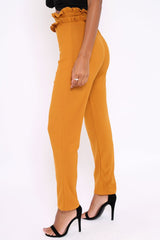 Mustard Frill Hem Wide Legged Trousers - Megan-Trousers