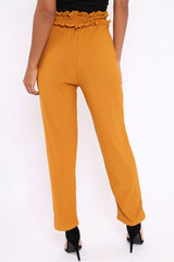 Mustard Frill Hem Wide Legged Trousers - Megan-Trousers
