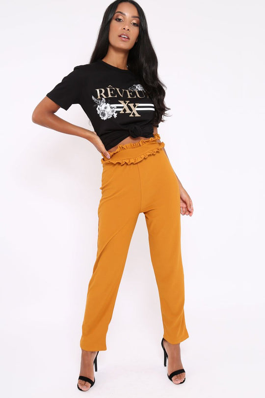 Mustard Frill Hem Wide Legged Trousers - Megan