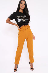 Mustard Frill Hem Wide Legged Trousers - Megan-Trousers