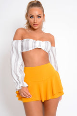 Mustard Frill High Waisted Shorts - Claudelle-Shorts
