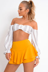 Mustard Frill High Waisted Shorts - Claudelle-Shorts