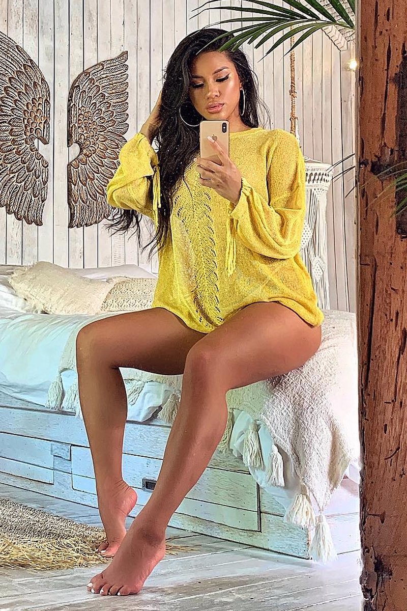 Mustard Glitter Net Knit Jumper - Loriann-Jumper