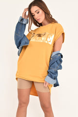Mustard Gold Vogue Slogan Oversized T-shirt - Breah-Tops