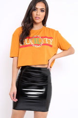 Mustard Guilty Cropped Slogan T-shirt - Jaedyn-Tops