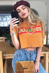 Mustard Guilty Cropped Slogan T-shirt - Jaedyn-Tops