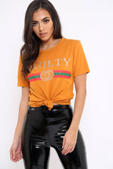 Mustard Guilty Slogan T-shirt - Ava-Tops