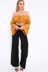 Mustard Gypsy Bardot Crop Top with Key Hole Tie Front - Kaitlin-Crop Tops