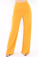 Mustard High Waist Flare Trousers -Tisha-Trousers
