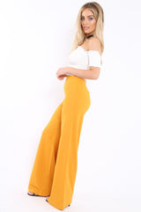 Mustard High Waist Flare Trousers -Tisha-Trousers