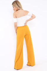 Mustard High Waist Flare Trousers -Tisha-Trousers