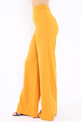 Mustard High Waist Flare Trousers -Tisha-Trousers