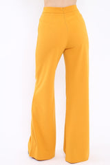 Mustard High Waist Flare Trousers -Tisha-Trousers