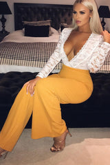 Mustard High Waist Flare Trousers -Tisha-Trousers
