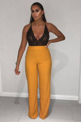 Mustard High Waisted Flare Trousers - Kym-Trousers